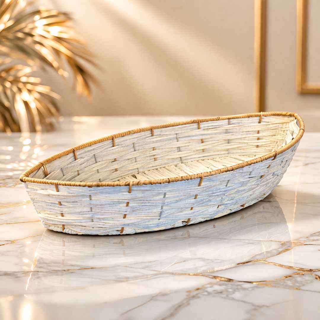 (Set of 3)Premium White Woven Boat Basket for Wedding Hampers & Trousseau Packing