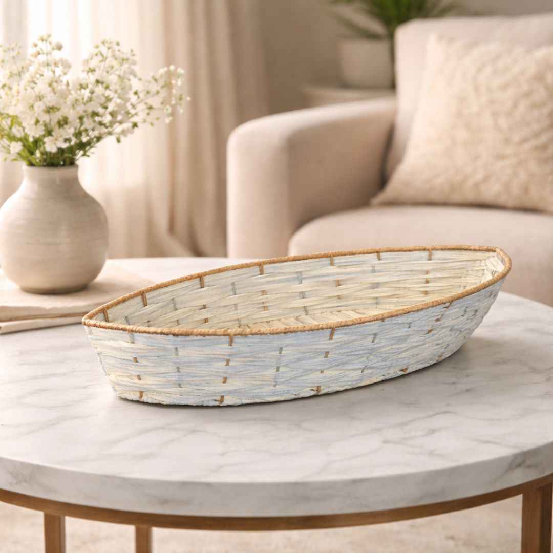 (Set of 3)Premium White Woven Boat Basket for Wedding Hampers & Trousseau Packing